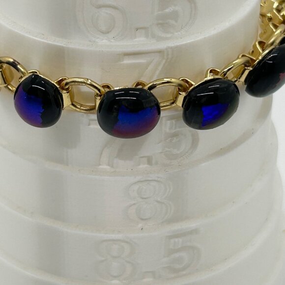 Vintage Gold-Tone Bracelet With Iridescent Dichroic Glass Beads - Picture 15 of 16